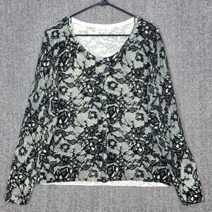 Cato Sweater Womens Large Black White Floral Lace Print Cottagecore Cardigan